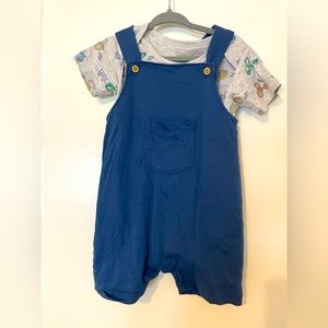 Kissy kissy boys overall shorts with tractor onesie. Size 18/24 months.